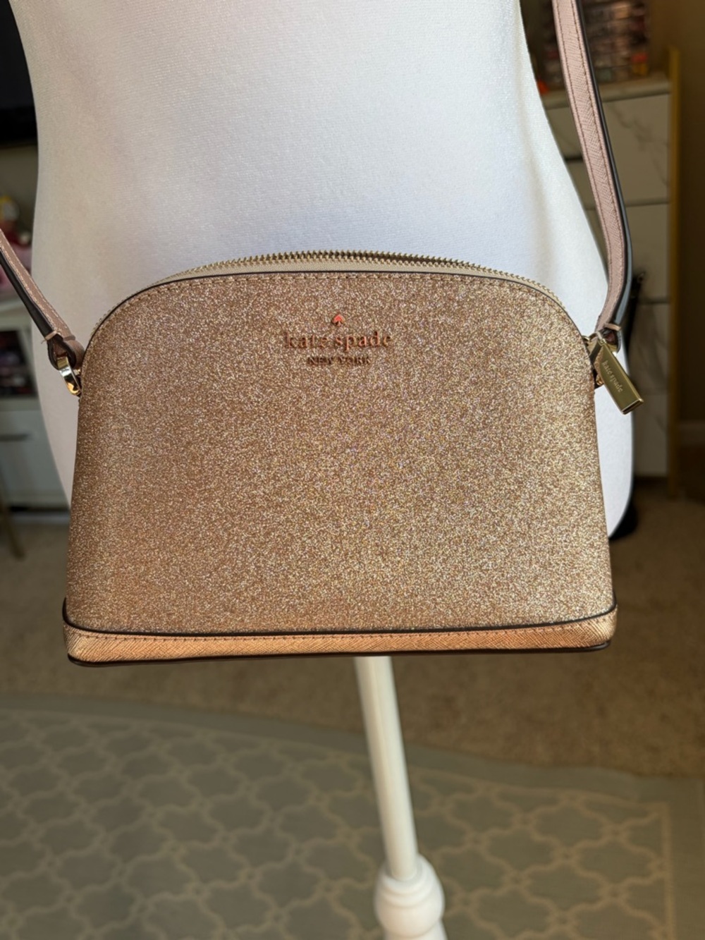 Kate Spade rose gold glitter crossbody bag